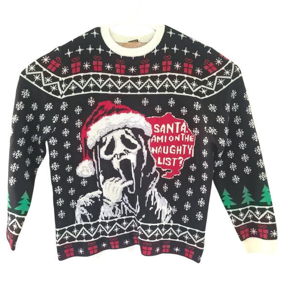 GhostFace Ghost Face Scream Ugly Christmas Holiday Ugly Sweater Large Size L EUC - Picture 1 of 13